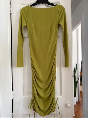 Camila Coelho Long Sleeve Olive Green Ruched Dress